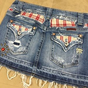 MISS ME Embellished Plaid Denim Skirt